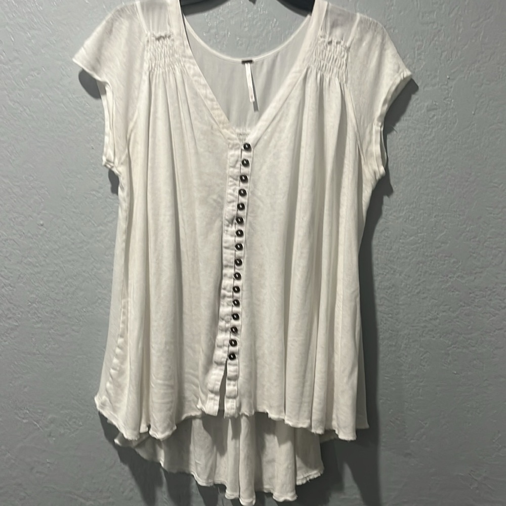 Free People White Oversized Babydoll Tee Top Shirt Henley Button Down S/S XS - Picture 5 of 5